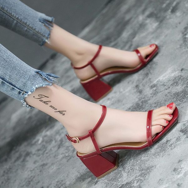 

high heel sandal for women beige heeled sandals all-match buckle block heels female shoe 2020 women's ladies shoes summer woman, Black