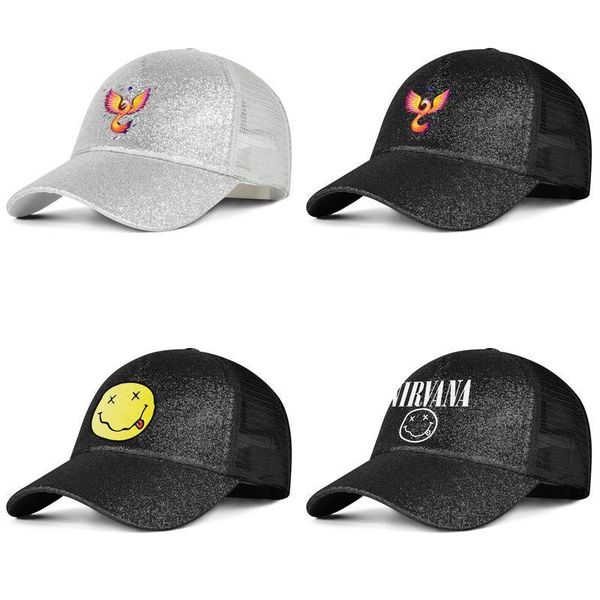 

nirvana band logo white for men and women adjustable trucker cap designer golfcool vintage team stylish classic hats flag watercolor pop, Blue;gray