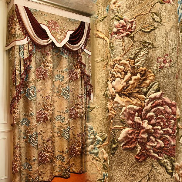 

european brown luxury villa 3d embossed jacquard curtains for living room bedroom l decoration + full light shading