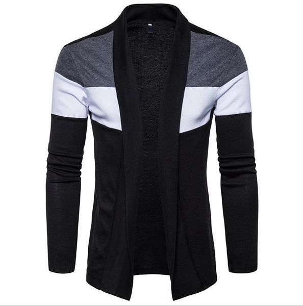 

long sleeve sweatshirt men contrast color patchwork design stripe cardigan slim fit for man knitted sweatshirt casual fashion ship, Black