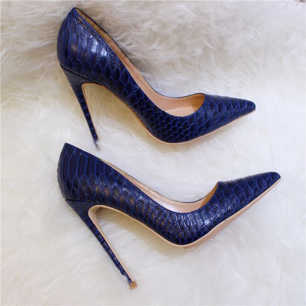 

2019 fashion women lady blue snake python leather poined toes high heeled heels shoes stiletto heel shoes pump 12cm 10cm