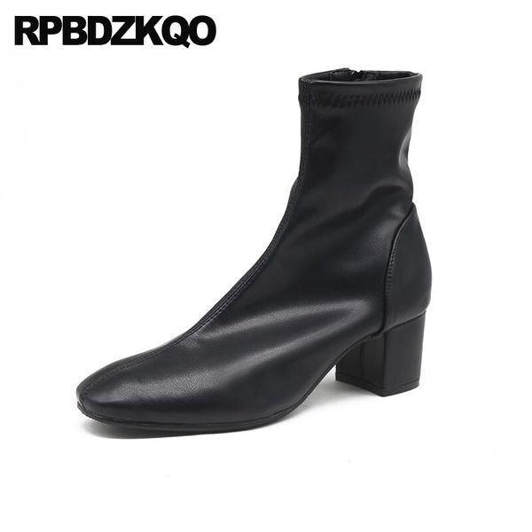 

shoes casual women ankle boots medium heel fall chunky thick 2019 block short fashion autumn suede black square toe ladies