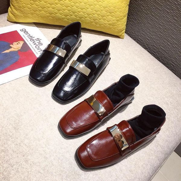 

2019 women shoes square toe british style loafers woman women's heels black flats casual female sneakers shallow mouth soft