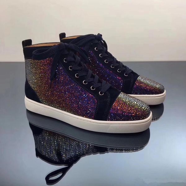 

brand people red bottom sports shoes new designer rhinestone crystal high-purple suede flat shoes outdoor banquet leisure shoes, Black