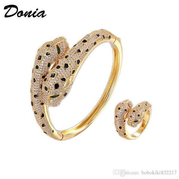 

donia jewelry european and american fashion exaggeration classic ferocious animal micro inlaid zirconia bracelet ring set women's brace, Black