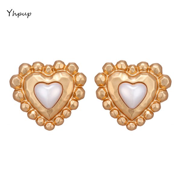 

yhpup vintage sweet heart geometric stud earrings zinc alloy statement gold earrings for women party boucle d'oreille femme 2019, Golden;silver