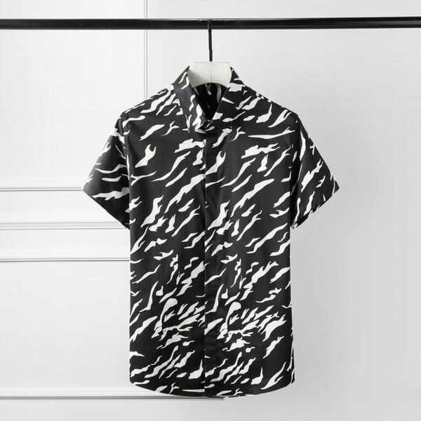 

minglu digital printing mens shirts summer allover printed short sleeve men shirt camisa masculina wave pattern slim shirts man, White;black