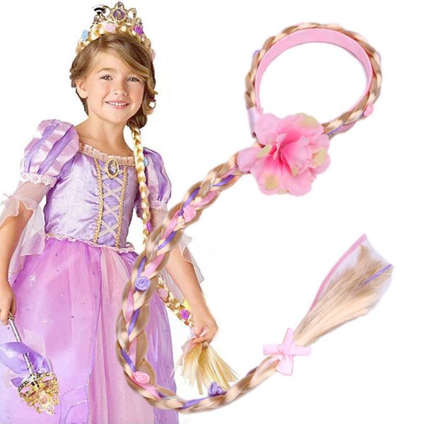 

weaving braid blondes cosplay tangled girls accessories wig performance show princess headband cartoon sweet hoop kids, Slivery;white