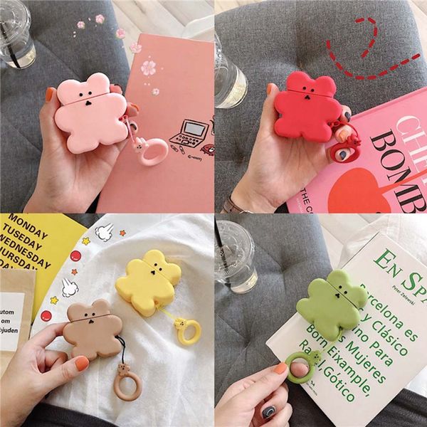 

cartoon bear silicone case earphones for apple airpods bluetooth wireless earphone protective skin cover box attach keychain