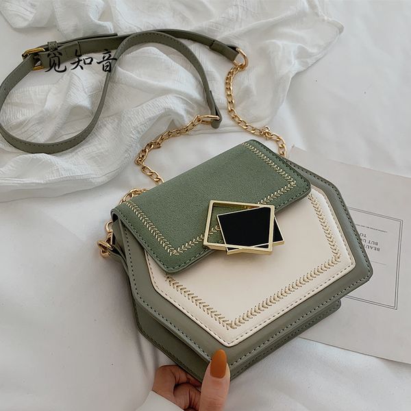 

2019 color contrast scrub leather crossbody bags for women small hexagon shoulder messenger bag phone purses bolsa feminina