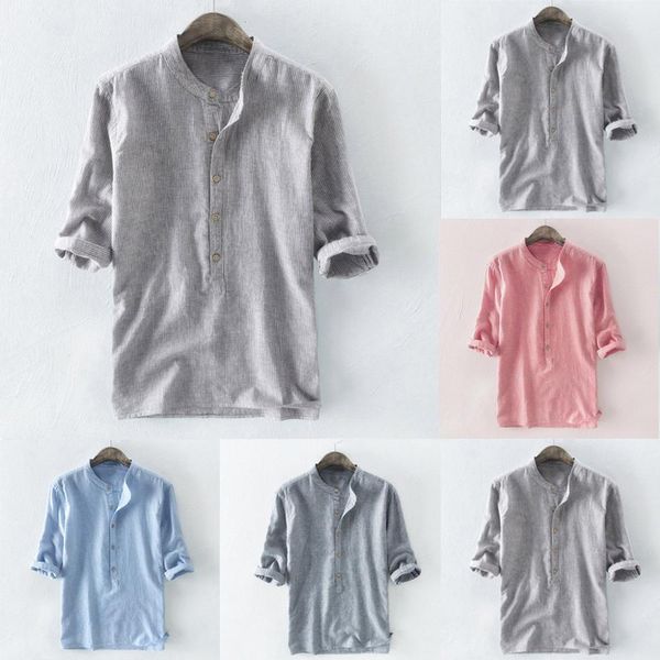

2019 men fashion casual man shirt fashion men's stripe button casual linen and cotton long sleeve blouse -3xl four colors, White;black