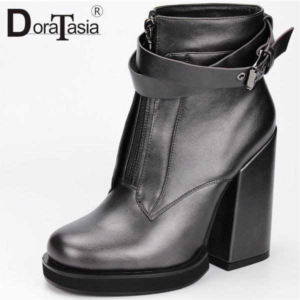 

doratasia 2019 new fashion dropship large size 35-41 chunky high heels ankle boots women shoes woman zip up basic boots woman, Black