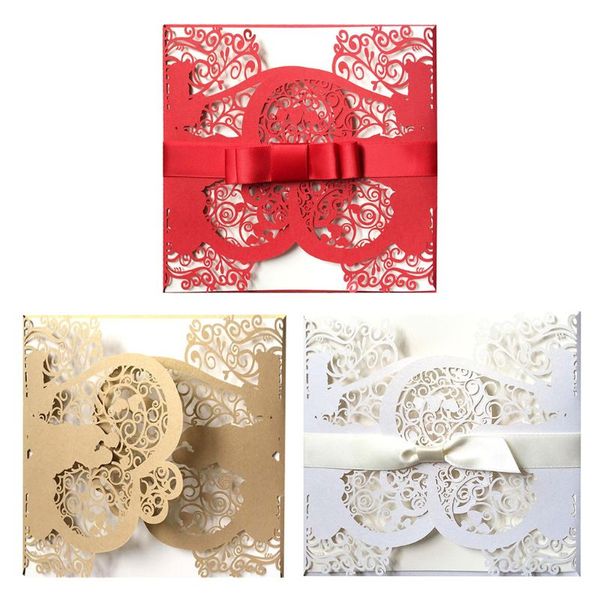 

20 pcs european style wedding invitation card with bow envelope kit party supply