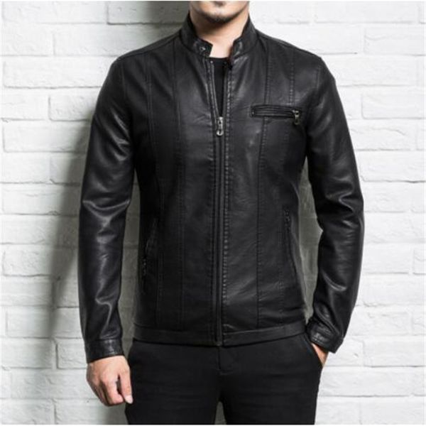 

men genuine leather jacket sheepskin 2019 new spring and autumn handsome slim zipper male motorcycle leather jacket teenager boy, Black