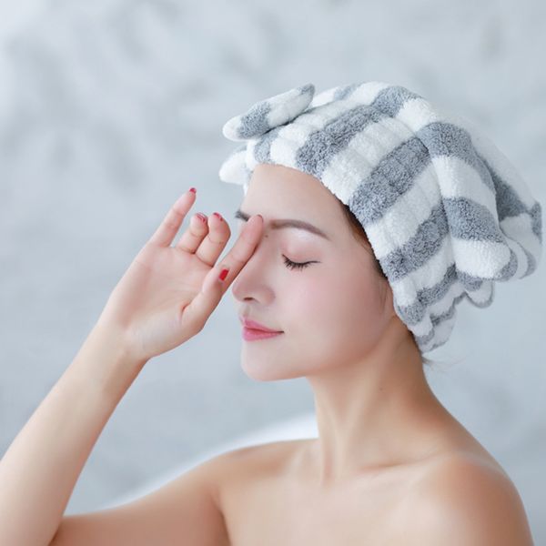 

super absorbent shower cap headband microfiber hair quick dry towel thick coral fleece bow dry hair cap c