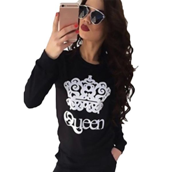 

autumn winter hoodies sets for women casual tracksuit pants two piece set queen crown ensemble female gray black designer loose