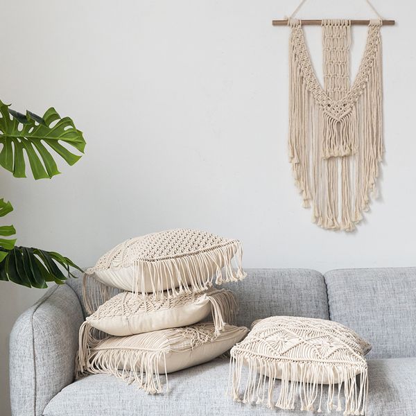 

2019 new bohemian style vintage weaving beige fringe cushions 45*45cm ing