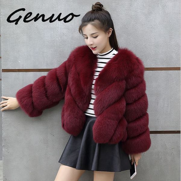 

genuo new 2019 winter fur coat korean female short coat large size 4xl faux fur short women faux, Black