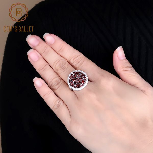 

gem балетных 3.88ct круглый природных красный гранат gemstone кольцо 100% 925 коктейльные кольца стерлингового серебра классические для женщ, Slivery;golden