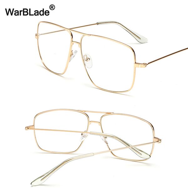 

warblade vintage square metal frame eyeglasses men women classic clear lens glasses transparent optical eyewear plain spectacle, Black