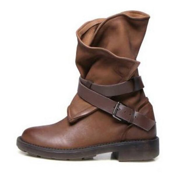 

motocycle boots in spring autumn flat shoes woman fashion boots punk pu solid women big size 34-43 w310, Black