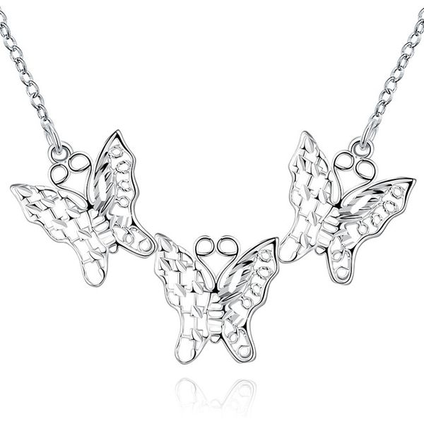 

plated sterling silver necklace hollow three butterfly women's necklace dhsn756 925 silver plate pendant necklaces jewelry