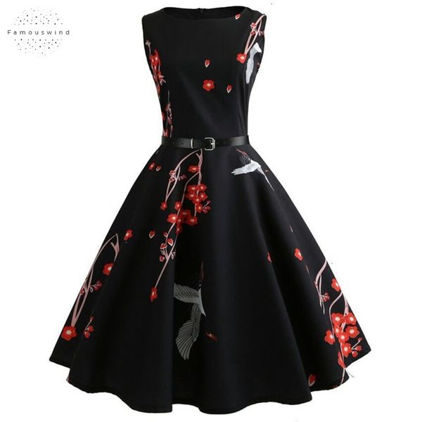 

summer dresses 2019 casual floral vintage 50s 60s robe valentines swing pinup vestidos rockabilly day party dress designer clothes, Black;gray