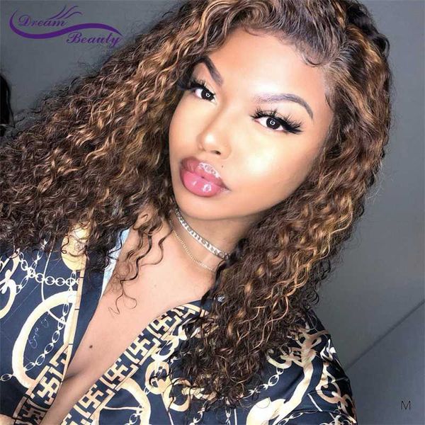 

highlight curly lace front human hair wigs with baby hair 180density meddle ratio remy 13*4/13*6 lace wig for women, Black;brown