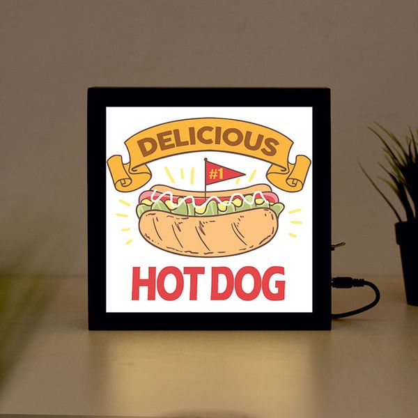 

delicious dog handcrafted wooden light box sign for home, restaurant, coffee shop business signage
