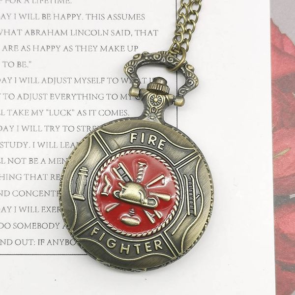 

brand red fire quartz pocket watches vintage bronze firefighter watches pendant gift necklace for men women cf1072, Slivery;golden