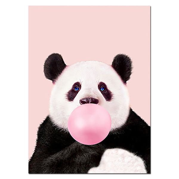 

cute animal prints panda nursery bubble gum wall art canvas painting blush pink funny poster decoration kids room home decor