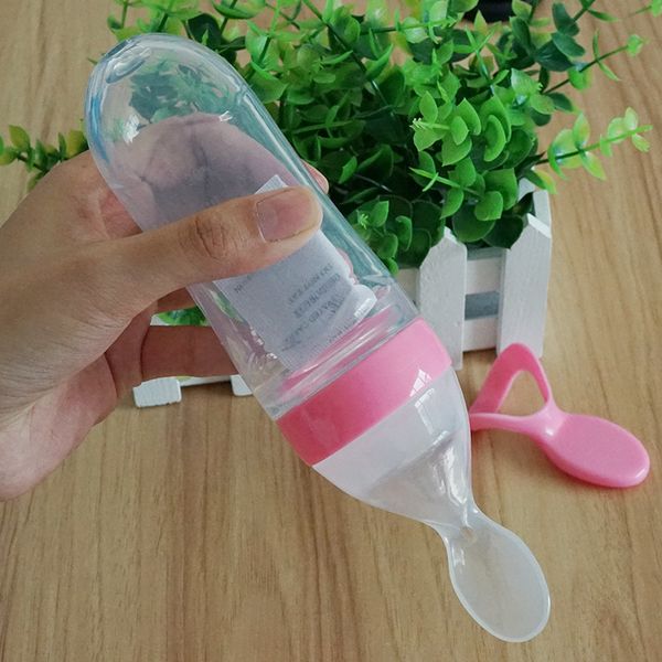

Rosiky Infant Baby Silica Gel Feeding Bottle With Spoon Rice Cereal Spoon Bottle Training Feeder 90ml