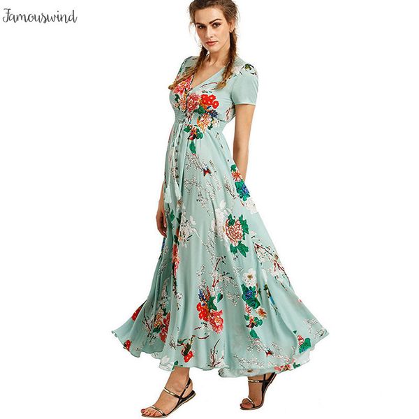 

женские платья летнее платье 2019 кнопка maxi разделенную цветочные печати лёгкой струящейся v шеи полиэстер пляж вечерние платья партии ves, Black;gray