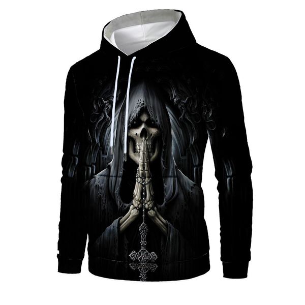 

mens designer skeleton 3d digital printing hat pocket pullover sweater fashion hoodie personality, Black
