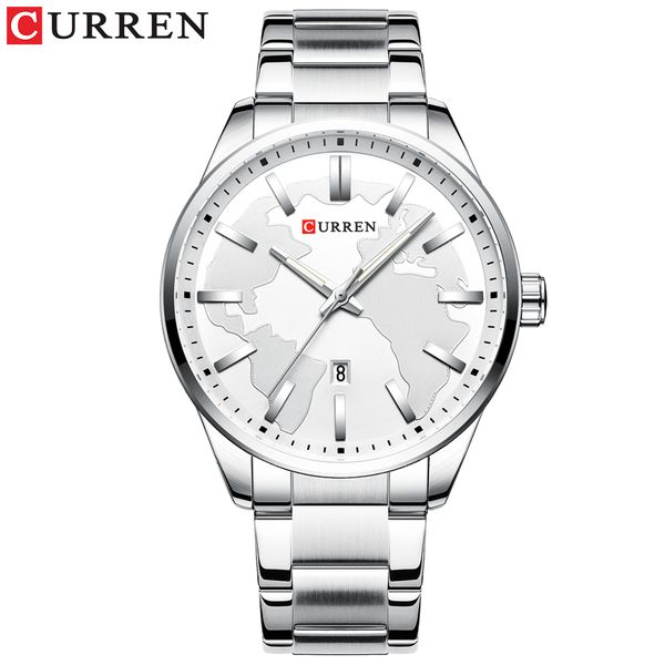 

curren 8366 watch men 2019 waterproof calendar quartz wrist watch clock business alloy case stainless steel band, Slivery;brown