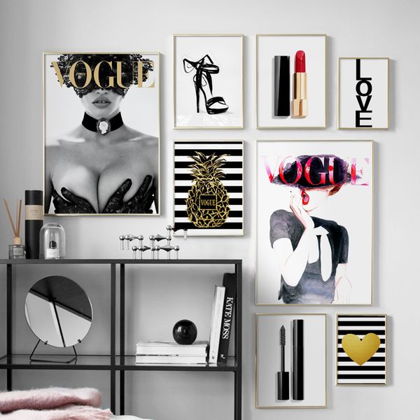 

vogue girl perfume lipstick wall art canvas painting fashion brand nordic posters and prints wall pictures for living room decor