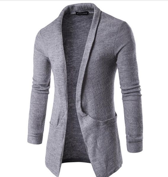 

knitted sweatshirt coat men big turn down collar cardigan pockets design solid color long sleeve mens long sweater 2018, Black