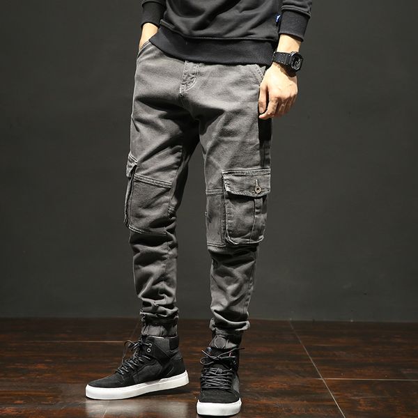 

2019 spring jeans men brand new loose plus size denim cargo pants men side pocket casual jeans trousers 42-28, Blue