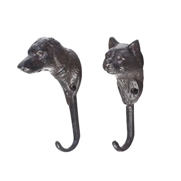 

2pcs vintage decorative american cat dog head wall door hook hanger hat bag key hanging hooks for coffee studio bar shop