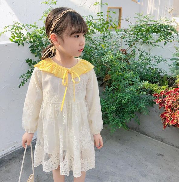 

2020 korean style girls lace dress fashion spring girls dresses 3-8 years py563, Red;yellow