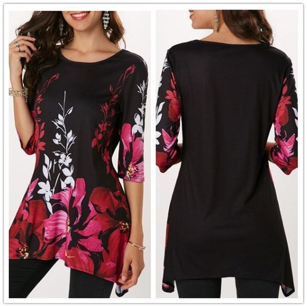 

large size women half sleeve floral printed t shirts 2019 summer new casual loose o neck tees plus size women clothing s-5xl, White