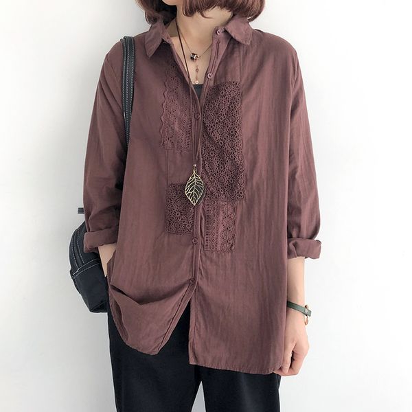 

cotton shirt female autumn new loose long-sleeved linen shirt blouse mori girl, White