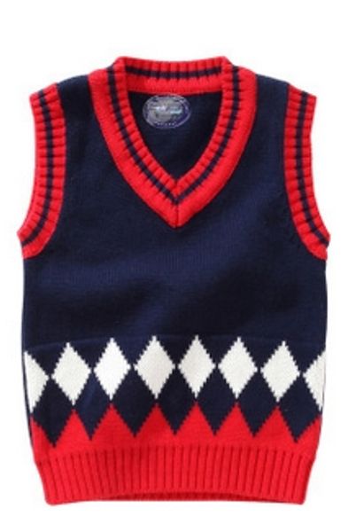 

boys girls clothes autumn winter sweater vest children 100% cotton v-neck sleeveless sweater baby knitted boy kids, Blue