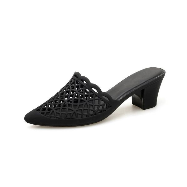 

new fashion summer slippers slides shoes jelly high heel sandals mules shoes pointed toe slippers non-slip women black