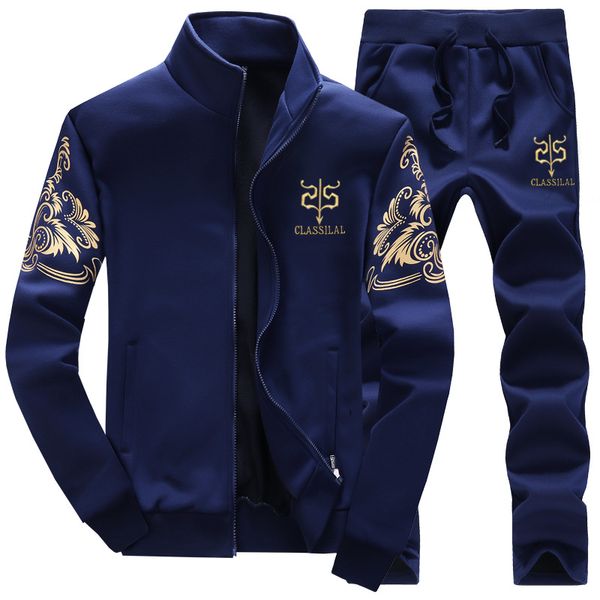 

men sports suit (trousers + jacket) fashion casual 2 piece set men long sleeve baseball casual pants 2 piece set size -5xl, Gray