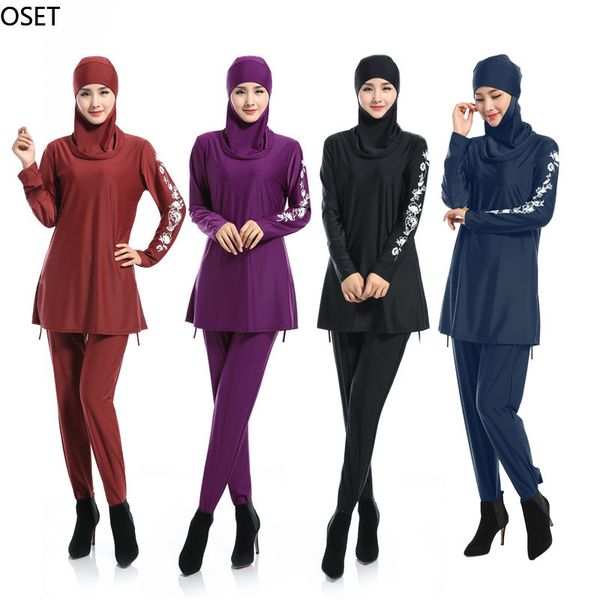 

swimsuit muslims women plus size s-4xl floral swimwear hijab long islamic swim surf wear sport burkinis bathing suit full cover