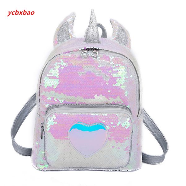 

2019 women sequins backpack cute unicorn schoolbag for teenage student girls satchel female mochila de couro bagpack school bag