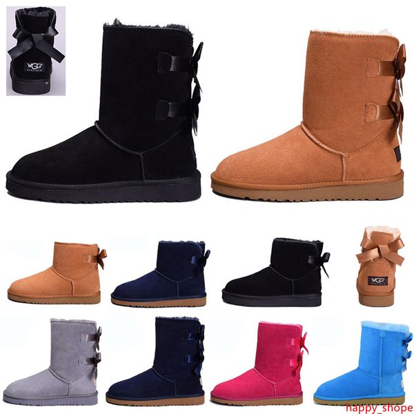 

designer women snow winter leather boots girl australia classic kneel half boots ankle chestnut black grey navy blue red womens girl shoes