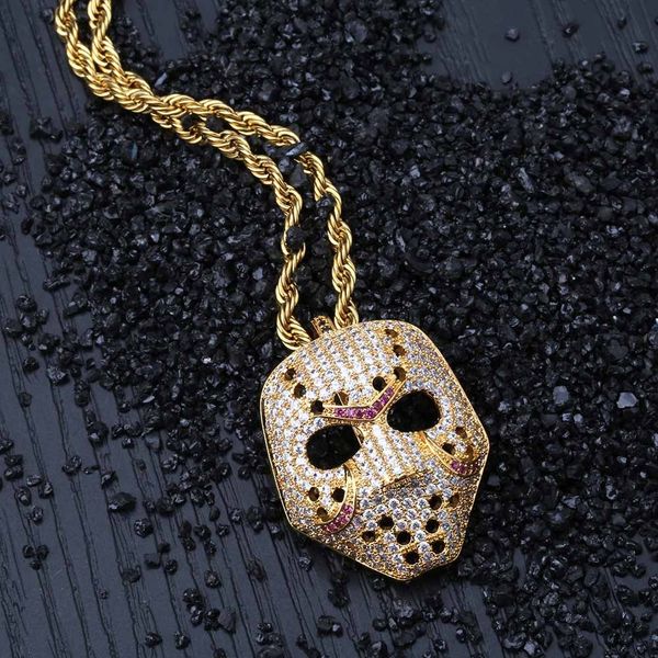 

personality mask mask hip hop pendant necklace trend hiphop micro-zircon necklace, Silver