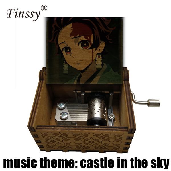

demon slayer kimetsu no yaiba kamado tanjirou hand cranked music box castle in the sky music theme cosplay fans boys gift, Silver